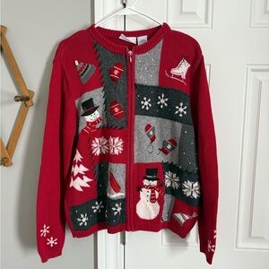 Croft & Barrow Red and Gray Holiday Cardigan